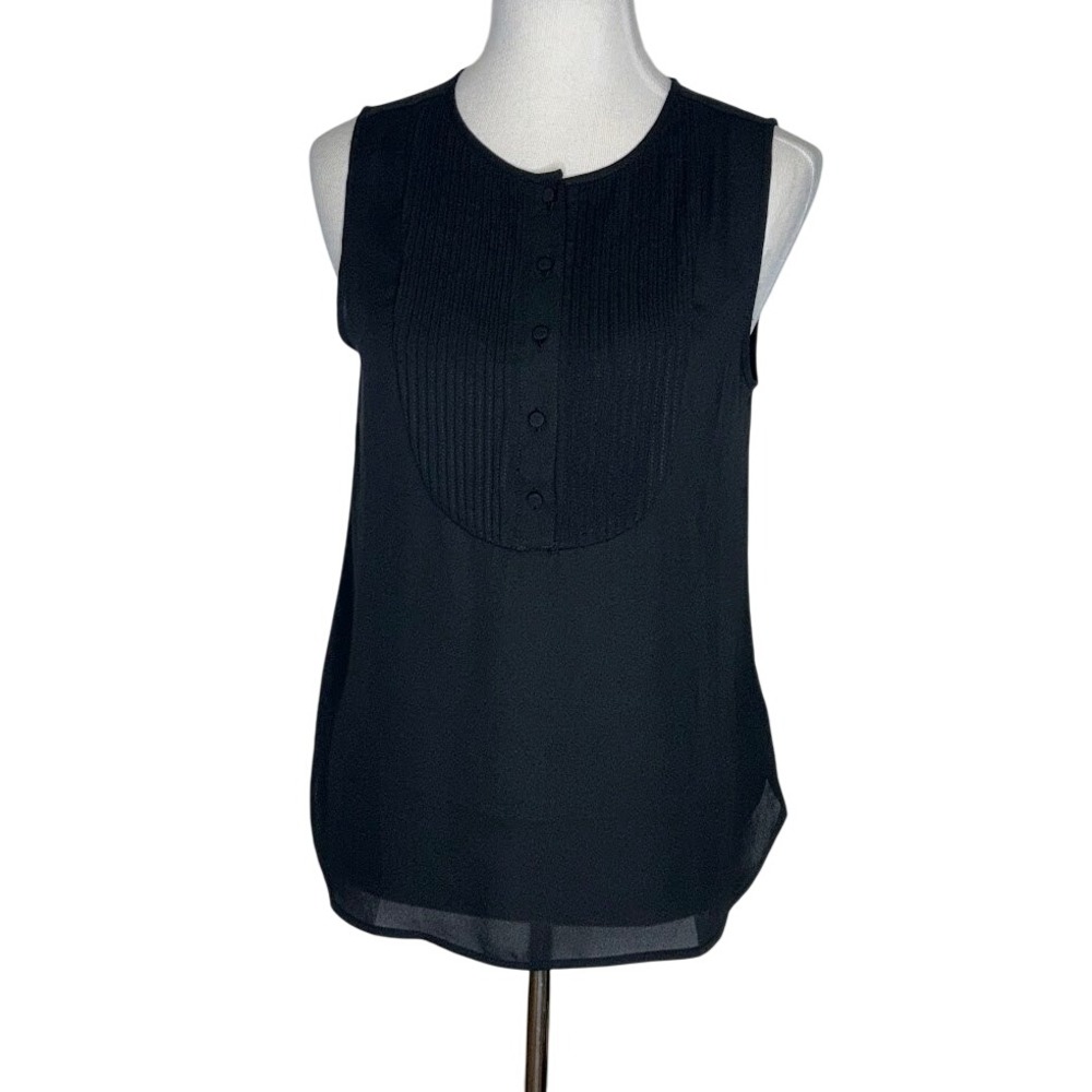 J.Crew Black Pleated Bib Sleeveless Chiffon Blouse Top Small AE889